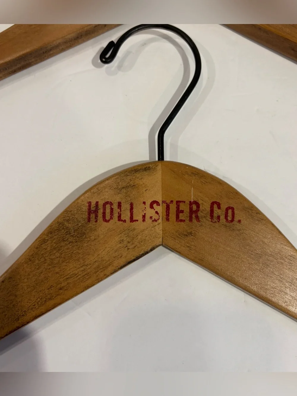 Vintage Hollister Co Wooden Clothes Hangers Store Advertising RED LOGO Lot of 2